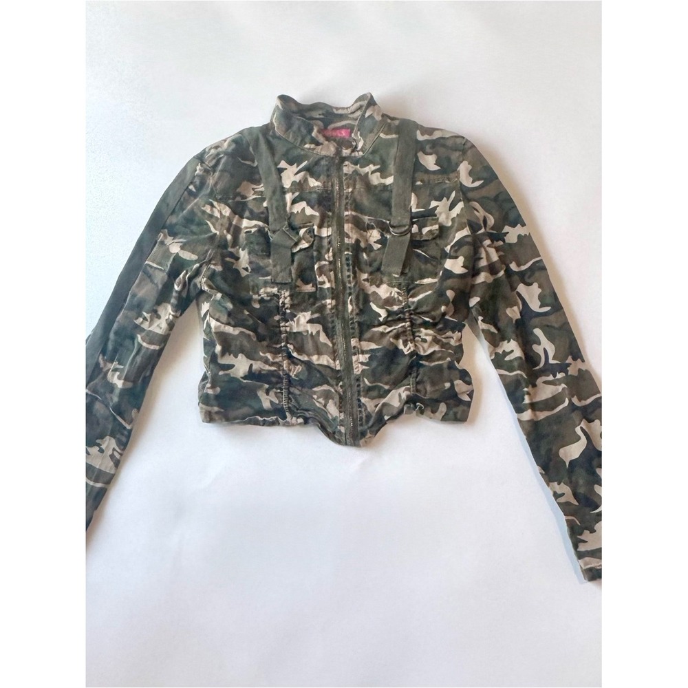 Y2K Jennyfer Camo Utility Jacket Cropped Military‎ Grunge Zip Up M - Picture 2 of 11